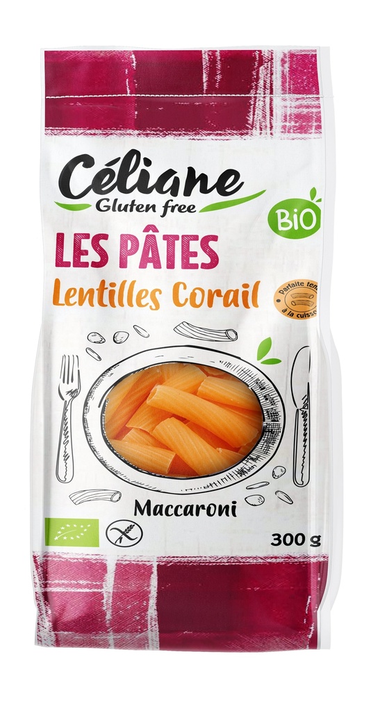 Céliane macaroni maïs et lentilles rouges bio 300g