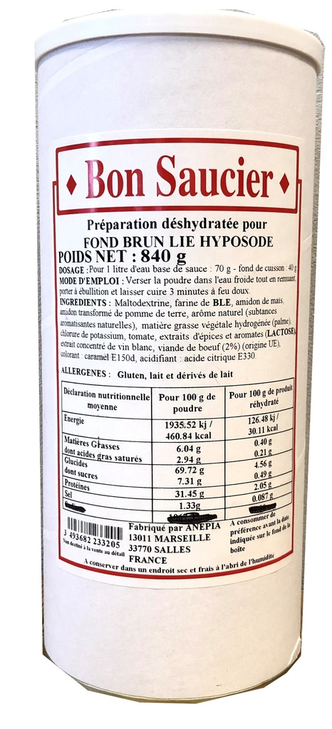 [1283] Bon Saucier Fond brun lié hyposodé 840g