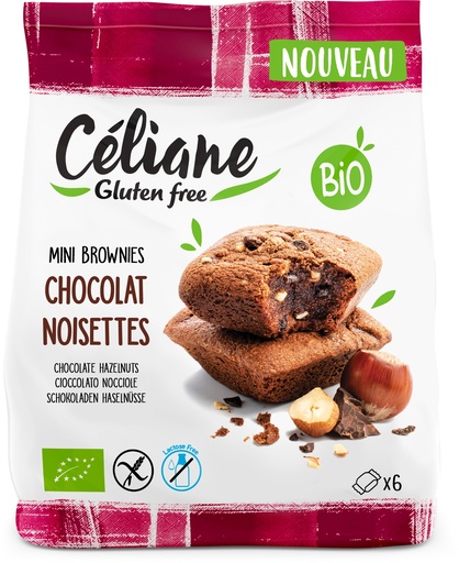 [3424] Céliane mini brownies choc. noisettes bio 6p 170g
